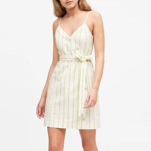 Banana Republic Button Front Mini Dress w/ Crossover Cream Stripe Petite